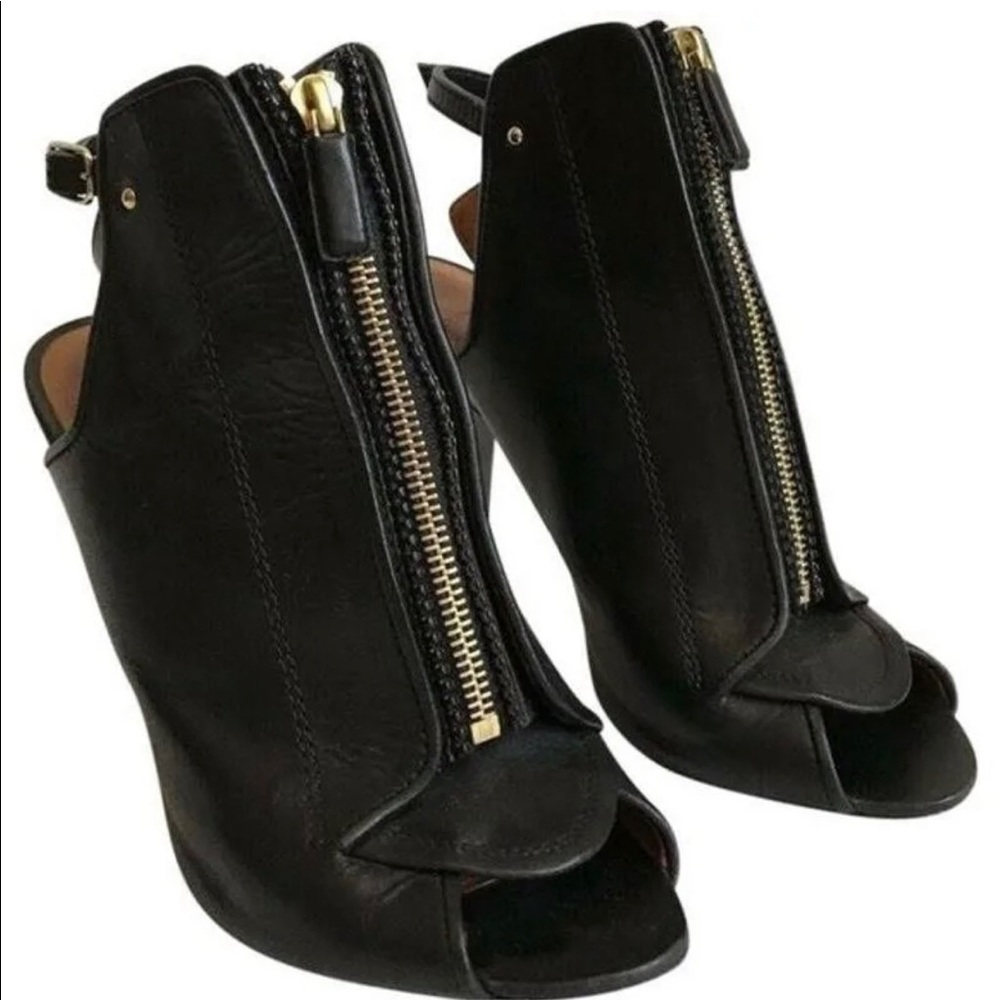 Givenchy black leather open toe boots